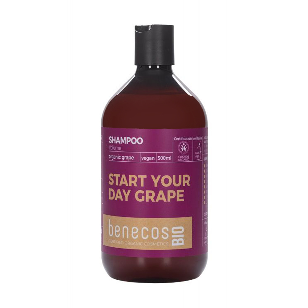 Шампунь для об'єму волосся Benecos Bio Start Your Day Grape Shampoo з органічним виноградом, 500 мл